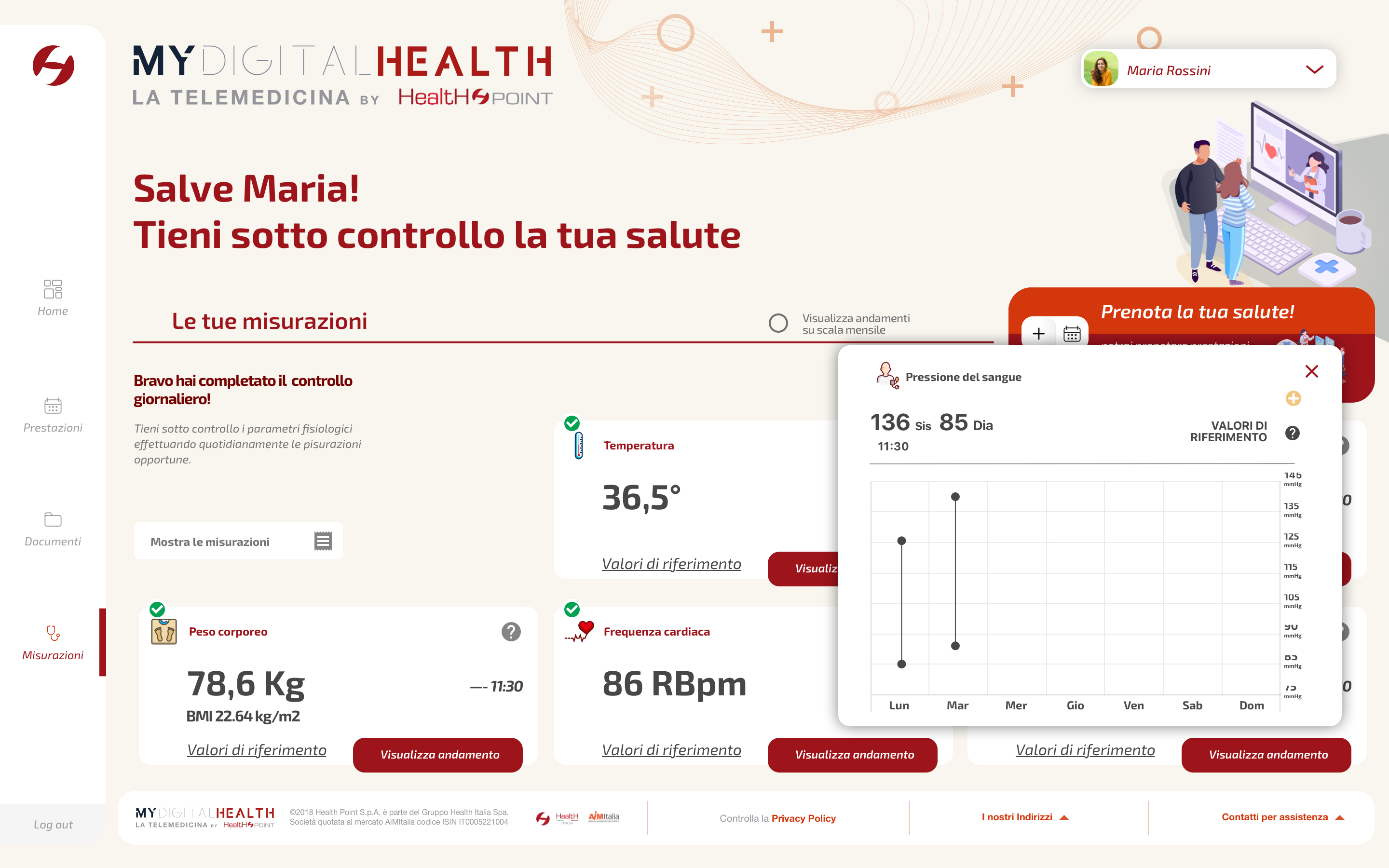 My Digital Health — Health measurements with blood pressure chart